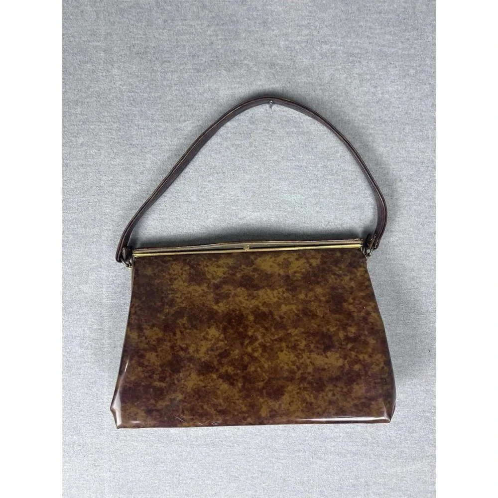 Vintage Bobbie Jerome Brown Marbled Box Bag 1950s 1960s Rockabilly Mod Purse